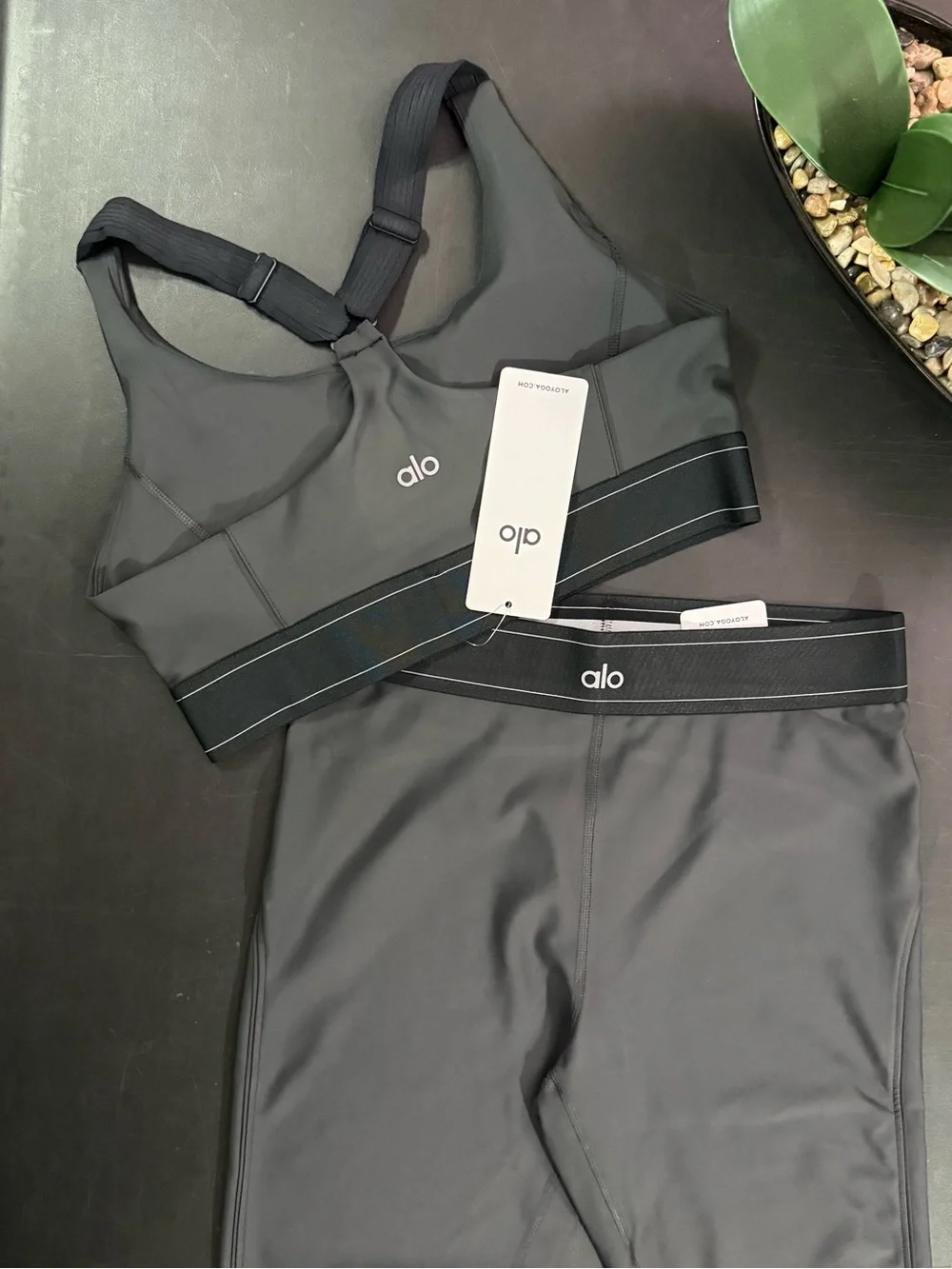 ALO Yoga Charcoal Gray High-Rise Leggings with Matching Sports Bra